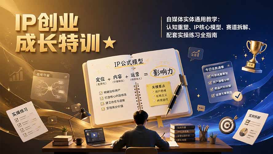 （19567期）IP创业成长特训★自媒体实体通用教学：认知重塑、IP核心模型、赛道拆解、配套实操练习全指南-啥好玩