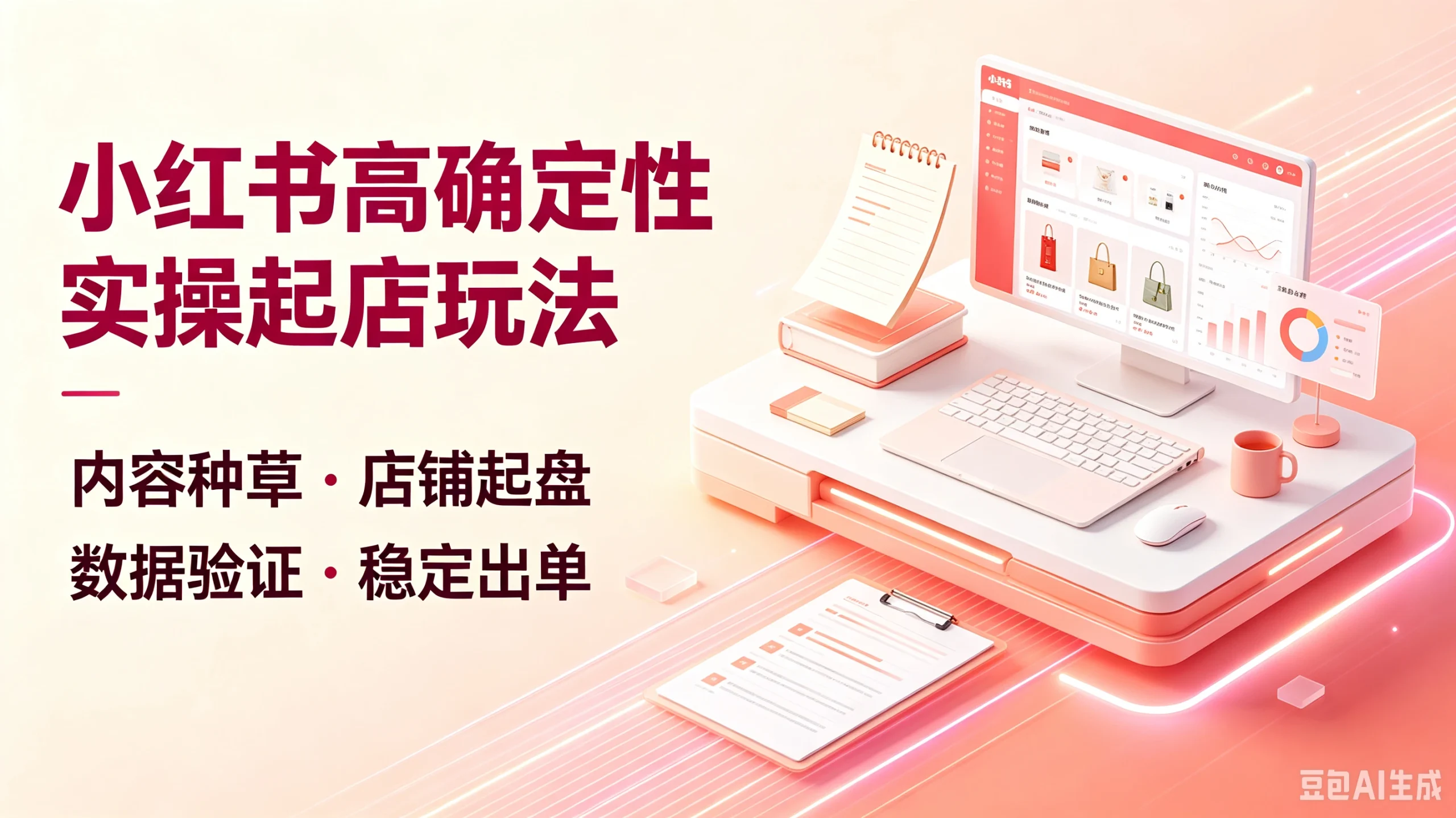 【精】小红书高确定性实操起店玩法，内容种草·店铺起盘、数据验证·稳定出单-啥好玩