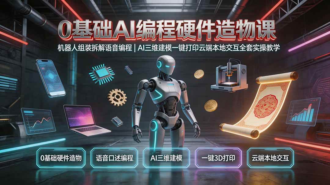 （19612期）0基础AI编程硬件造物课｜机器人组装拆解语音编程，AI三维建模一键打印云端本地交互全套实操教学-啥好玩