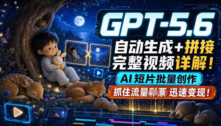 GPT-5.6自动生成＋拼接完整视频详解，AI短片批量创作，抓住流量迅速变现！-啥好玩