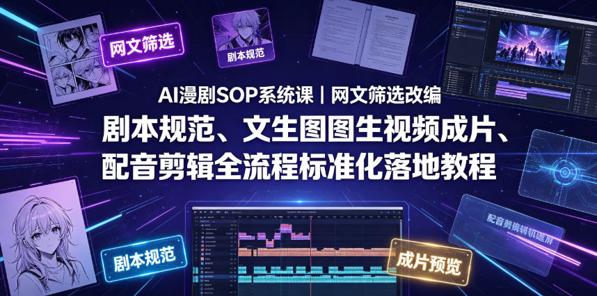 AI漫剧SOP系统课｜网文筛选改编、剧本规范、文生图图生视频成片、配音剪辑全流程标准化落地教程（更新0810） - 啥好玩副业网-啥好玩副业网