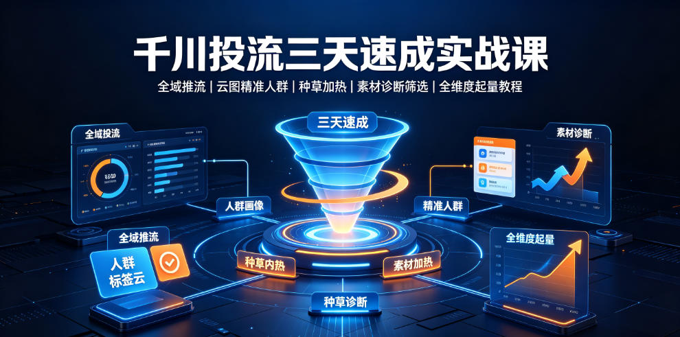 千川投流三天速成实战课|全域推流、云图精准人群、种草加热、素材诊断筛选全维度起量教程-啥好玩