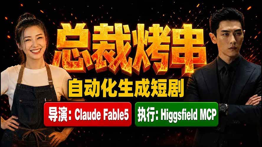 （19541期）《总裁烤串》真人短剧全自动诞生！Claude Fable5 当导演，Higgsfield MCP 执行！-啥好玩