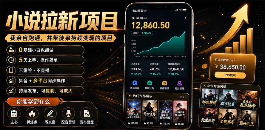 （19379期）抖音及多平台小说拉新项目：我亲自跑通并持续带徒弟实操｜0基础小白5天上手快速变现 - 啥好玩-啥好玩