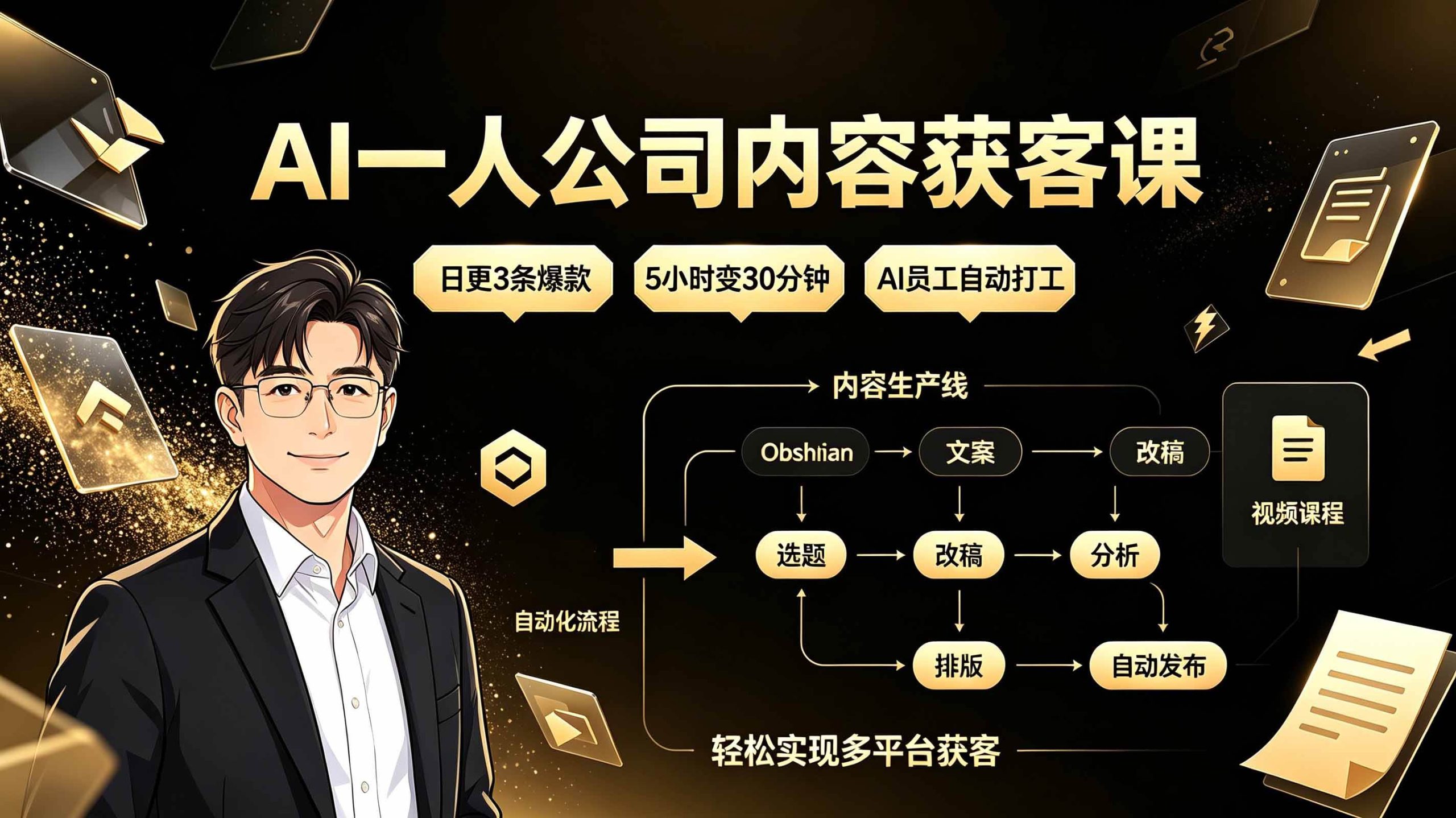 （19387期）AI一人公司内容获客课：日更3条爆款×5小时变30分钟×AI员工自动打工，轻松实现多平台获客 - 啥好玩-啥好玩