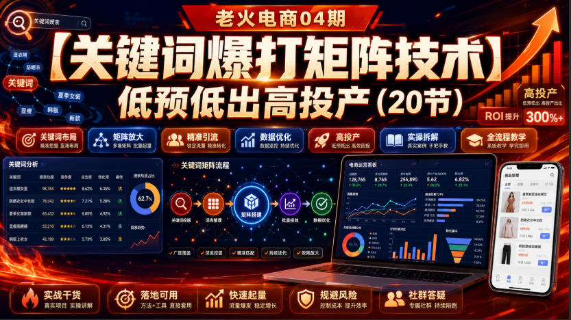 老火电商04期：【关键词爆打矩阵技术】低预低出高投产（20节）-啥好玩副业网