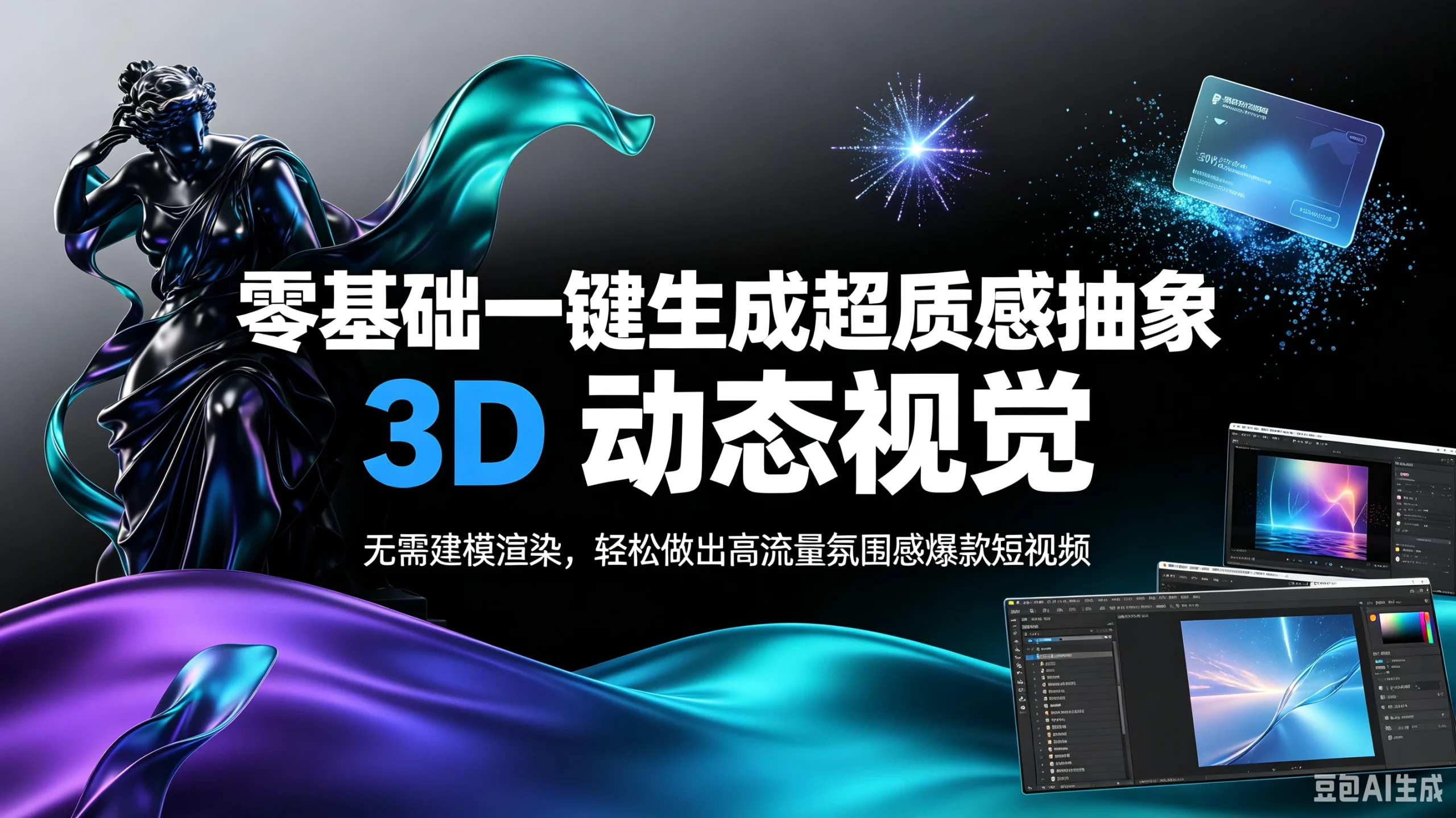【精】零基础一键生成超质感抽象 3D 动态视觉，无需建模渲染，轻松做出高流量氛围感爆款短视频。-啥好玩副业网